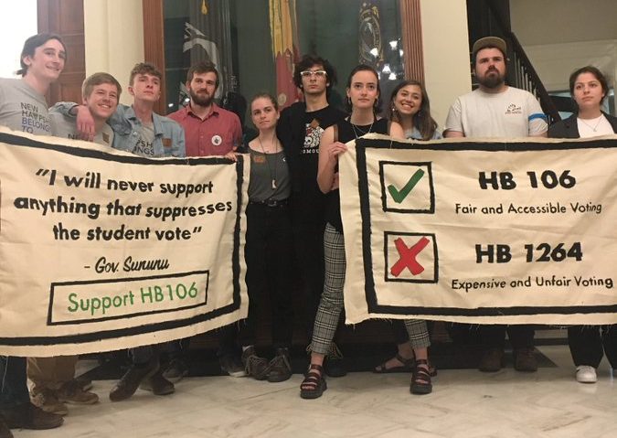 New Hampshire Youth Movement protesting student voter suppression bill